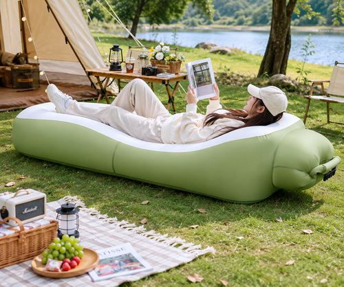 Multipurpose inflatable mattress - for camping, beach, and outdoor activities.